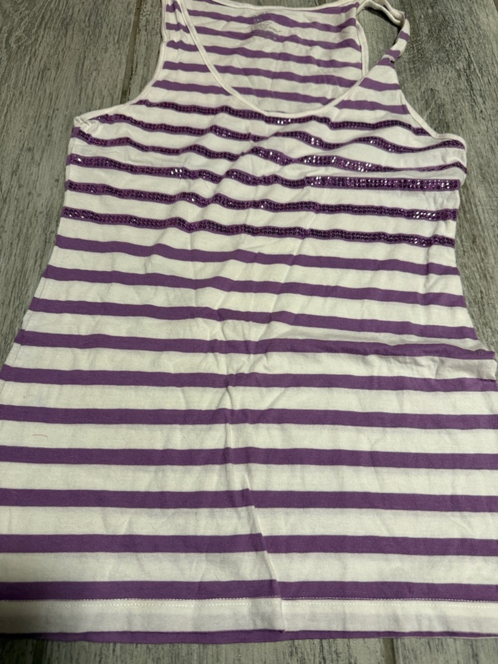 Gap Purple and White Striped Tank Top with Sequin Accents Small